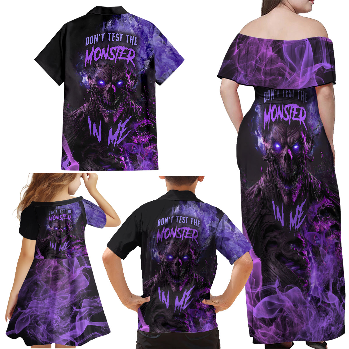 Don't Test The Monster In Me Family Matching Off Shoulder Maxi Dress and Hawaiian Shirt - Wonder Print Shop