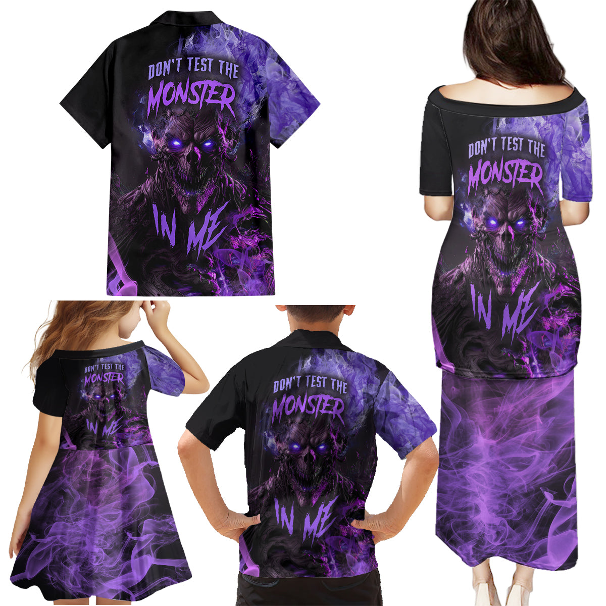 Don't Test The Monster In Me Family Matching Puletasi Dress and Hawaiian Shirt - Wonder Print Shop
