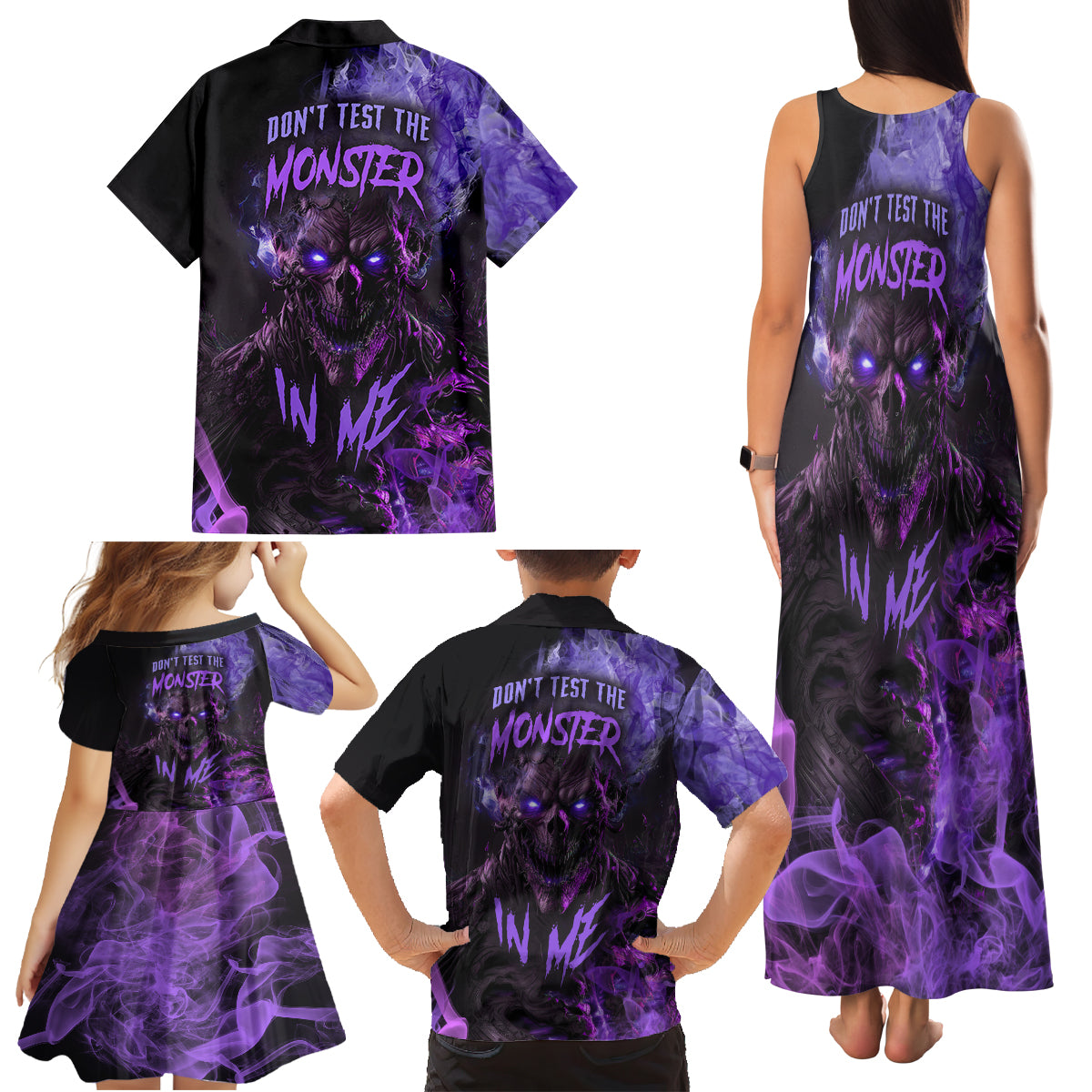 Don't Test The Monster In Me Family Matching Tank Maxi Dress and Hawaiian Shirt - Wonder Print Shop