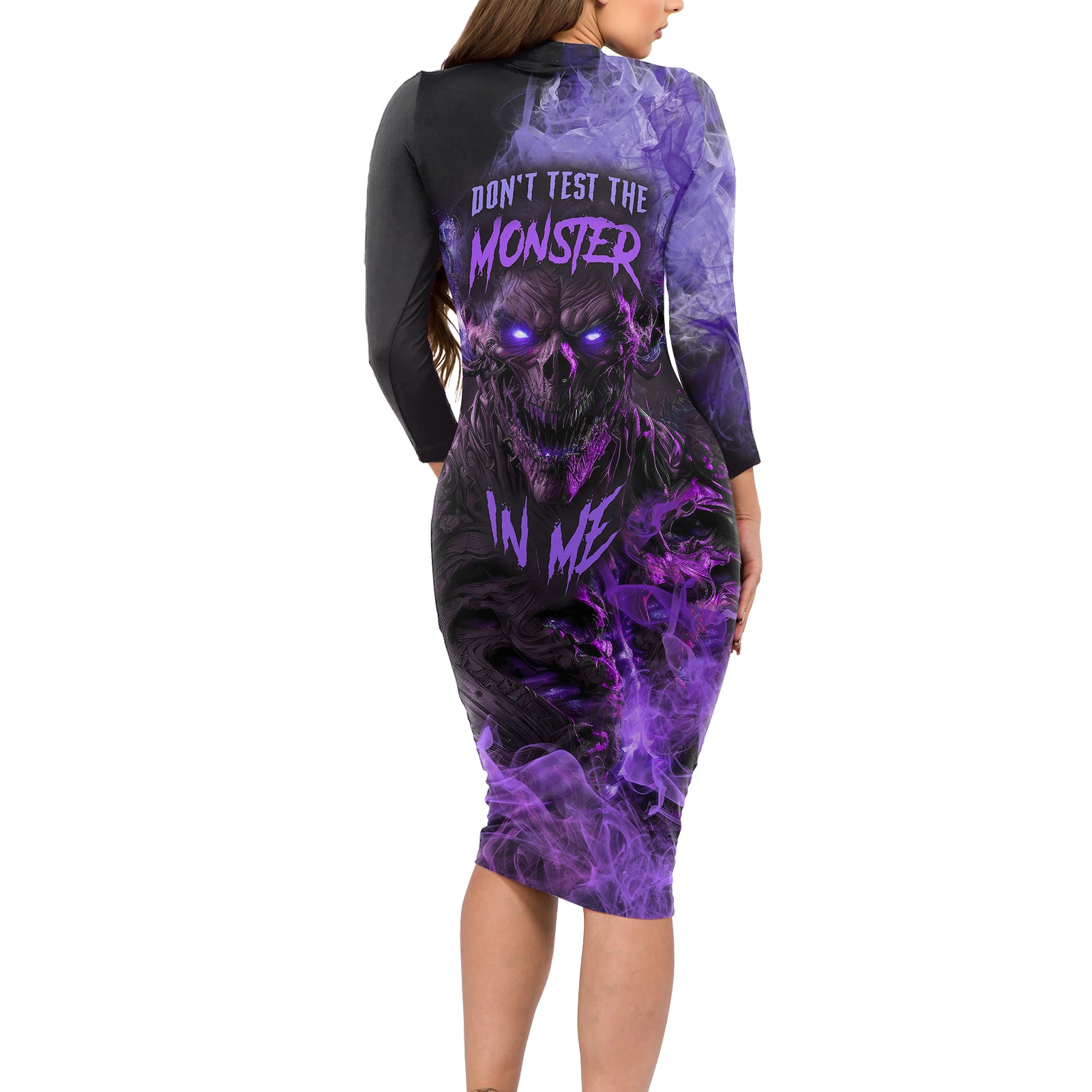 Don't Test The Monster In Me Long Sleeve Bodycon Dress - Wonder Print Shop