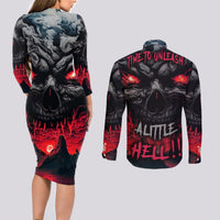 Time To Unleash Alittle Hell!! Couples Matching Long Sleeve Bodycon Dress and Long Sleeve Button Shirts - Wonder Print Shop