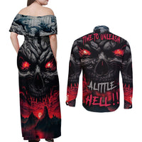Time To Unleash Alittle Hell!! Couples Matching Off Shoulder Maxi Dress and Long Sleeve Button Shirts - Wonder Print Shop