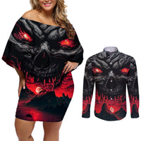 Time To Unleash Alittle Hell!! Couples Matching Off Shoulder Short Dress and Long Sleeve Button Shirts - Wonder Print Shop