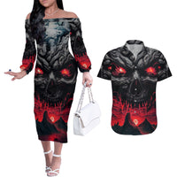 Time To Unleash Alittle Hell!! Couples Matching Off The Shoulder Long Sleeve Dress and Hawaiian Shirt - Wonder Print Shop