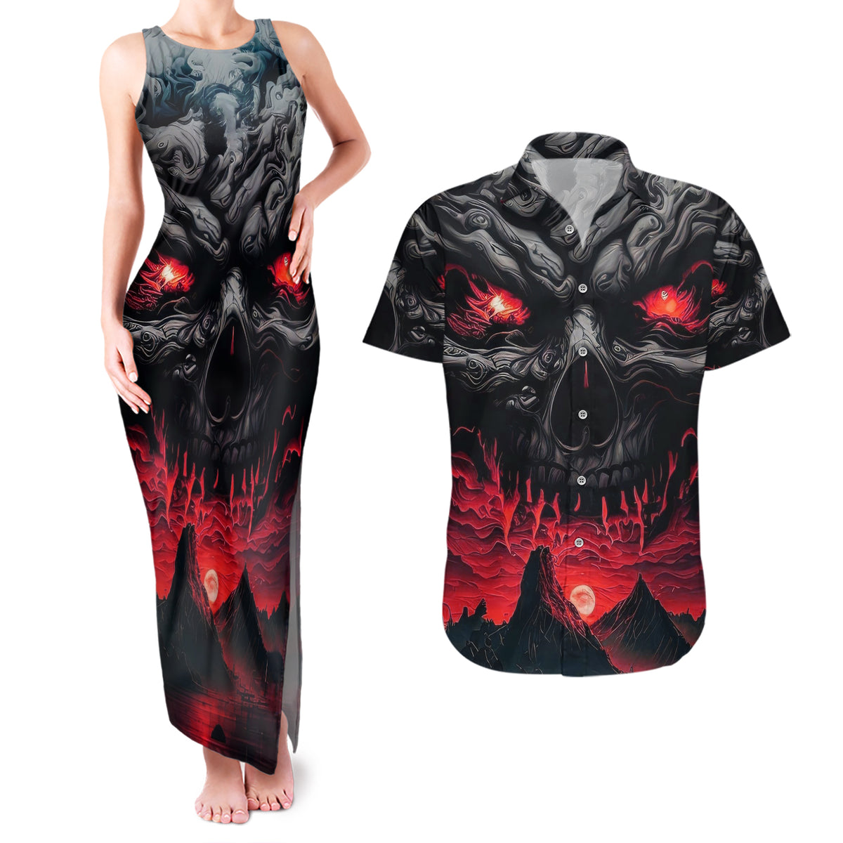 Time To Unleash Alittle Hell!! Couples Matching Tank Maxi Dress and Hawaiian Shirt - Wonder Print Shop