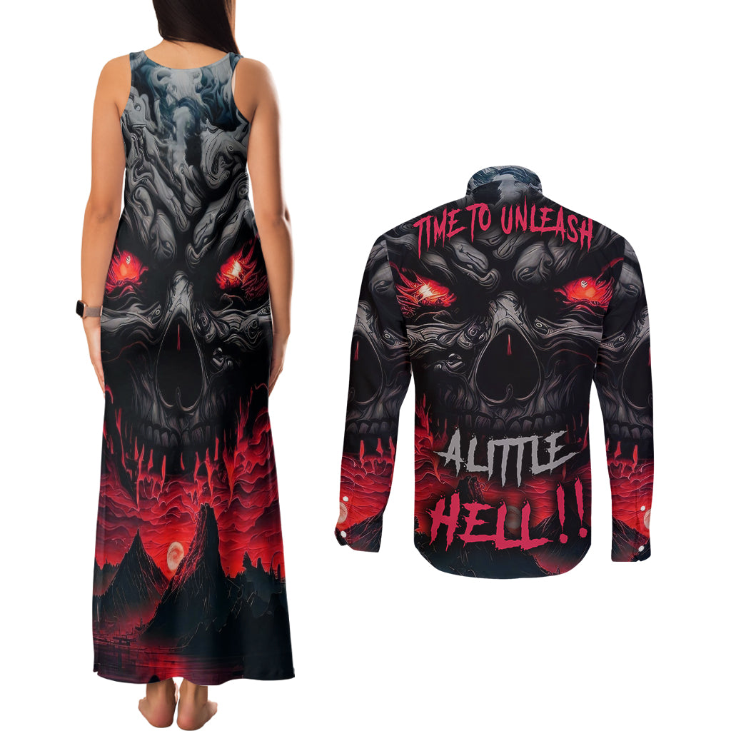 Time To Unleash Alittle Hell!! Couples Matching Tank Maxi Dress and Long Sleeve Button Shirts - Wonder Print Shop