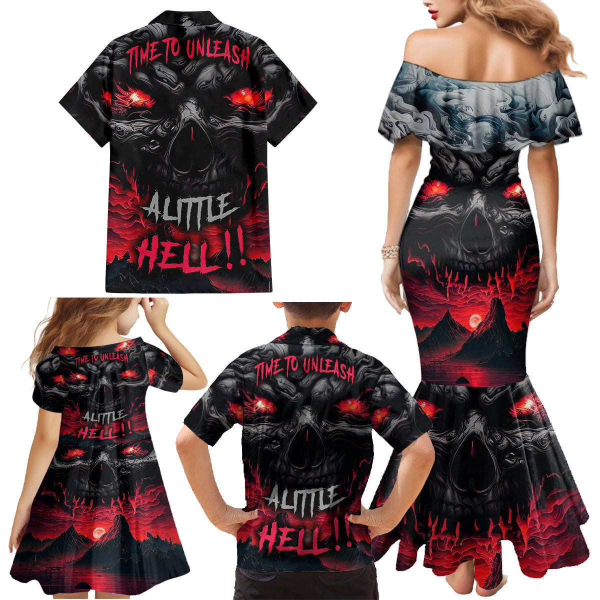 Time To Unleash Alittle Hell!! Family Matching Mermaid Dress and Hawaiian Shirt - Wonder Print Shop