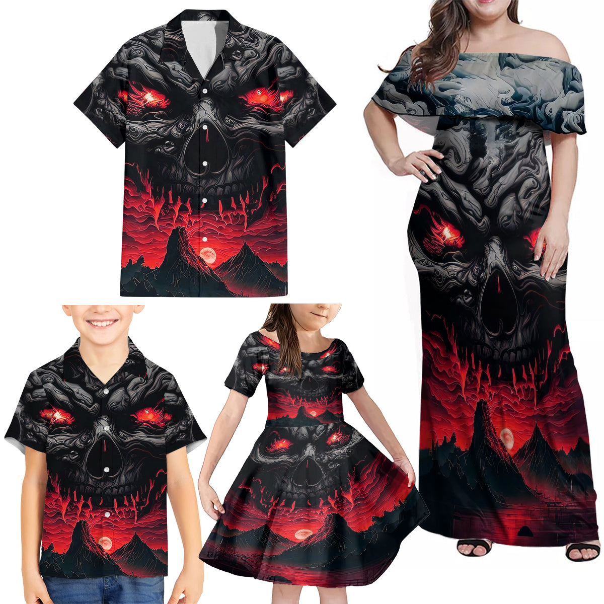 Time To Unleash Alittle Hell!! Family Matching Off Shoulder Maxi Dress and Hawaiian Shirt - Wonder Print Shop