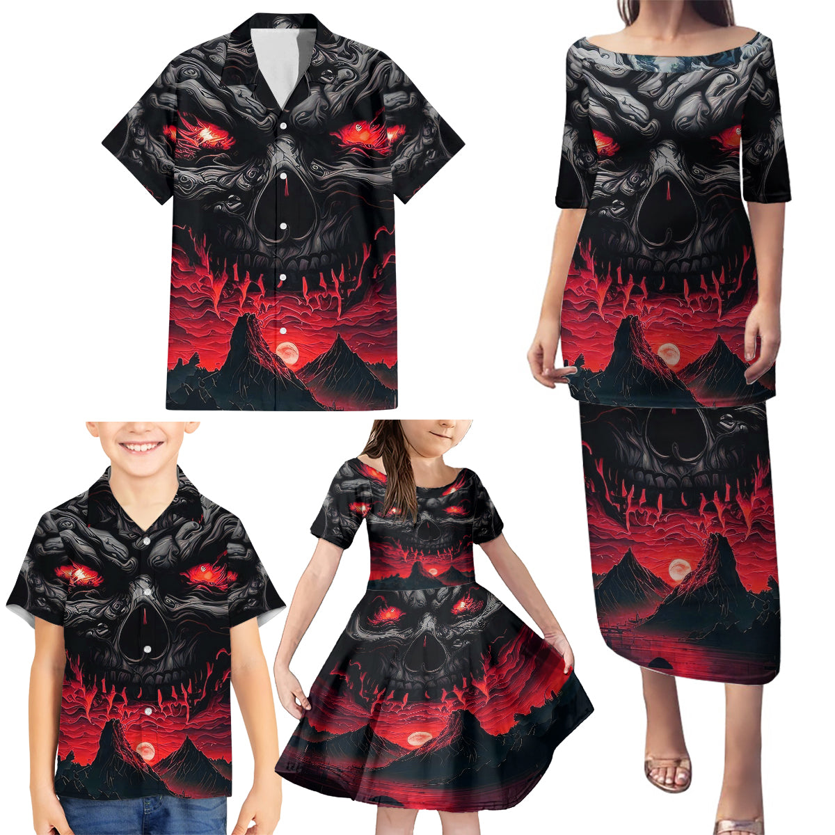 Time To Unleash Alittle Hell!! Family Matching Puletasi Dress and Hawaiian Shirt - Wonder Print Shop