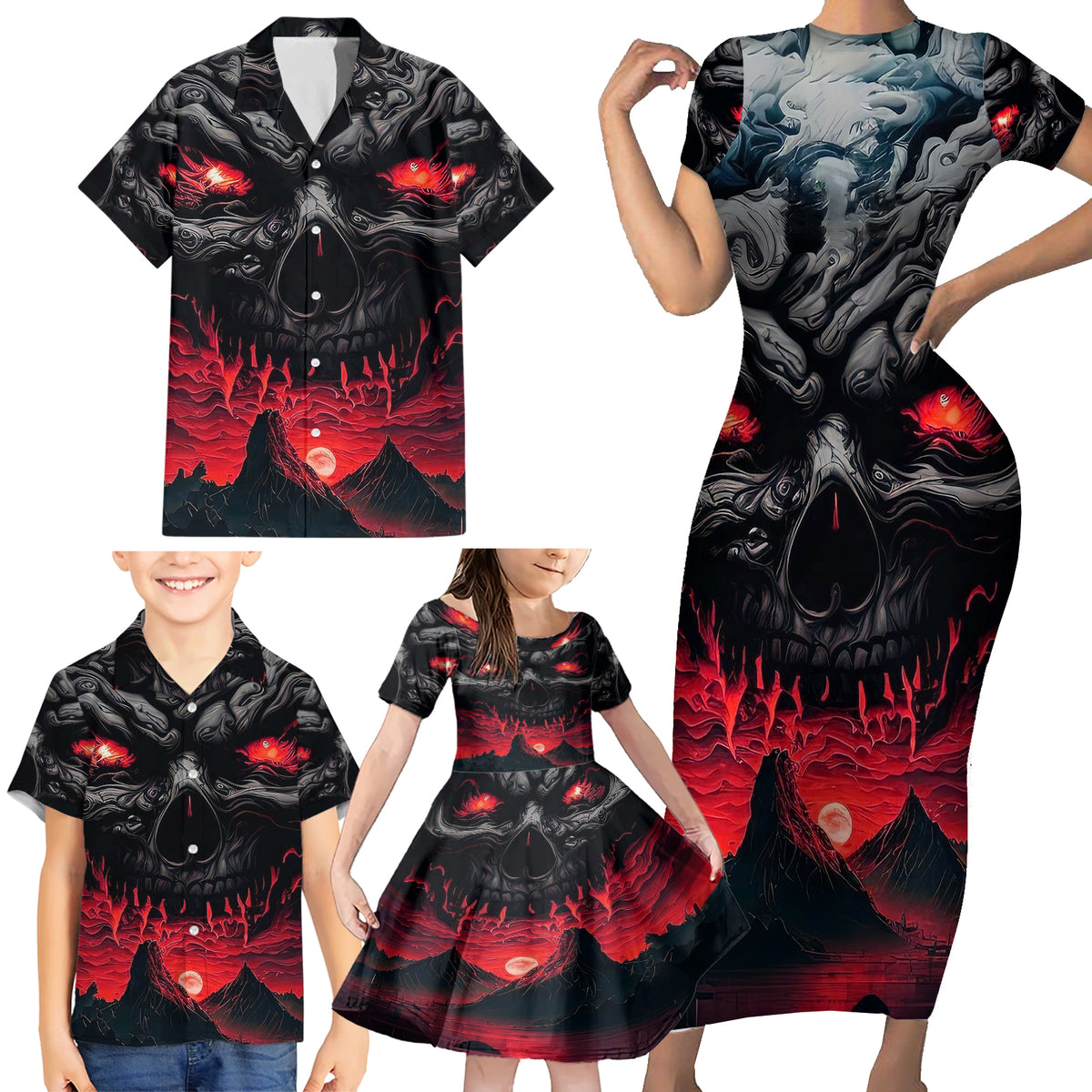 Time To Unleash Alittle Hell!! Family Matching Short Sleeve Bodycon Dress and Hawaiian Shirt - Wonder Print Shop