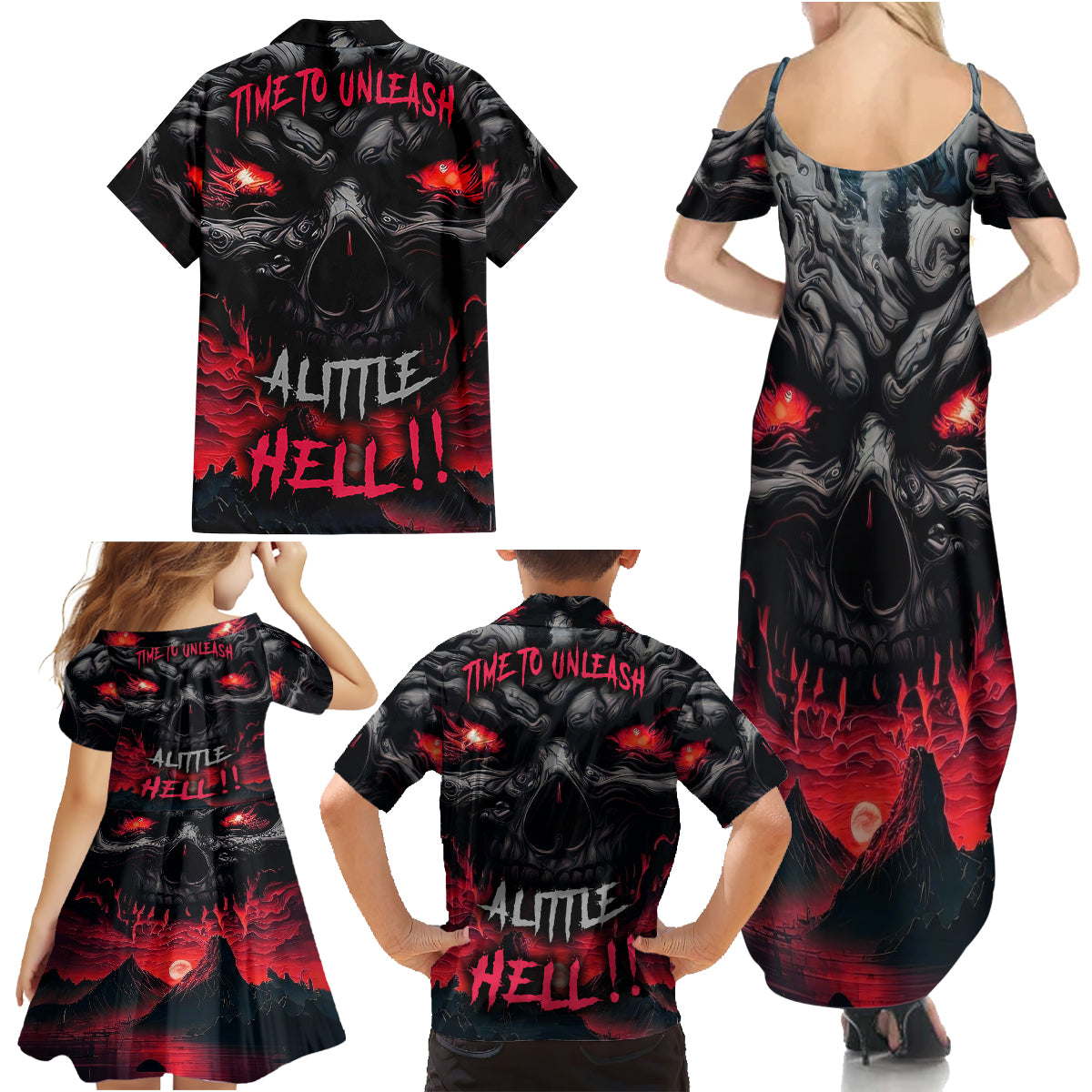 Time To Unleash Alittle Hell!! Family Matching Summer Maxi Dress and Hawaiian Shirt - Wonder Print Shop