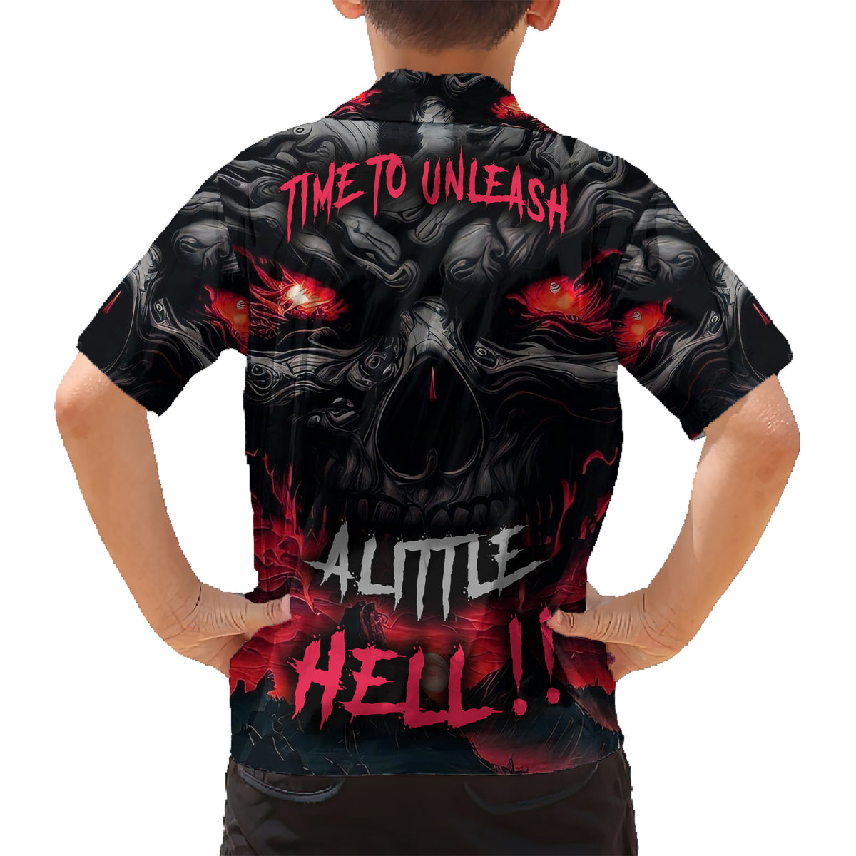 Time To Unleash Alittle Hell!! Kid Hawaiian Shirt - Wonder Print Shop