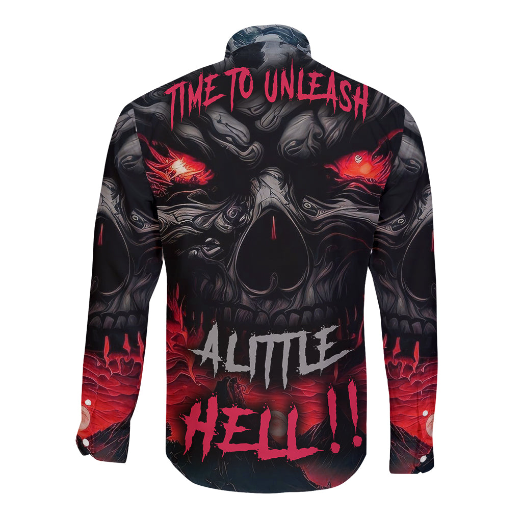 Time To Unleash Alittle Hell!! Long Sleeve Button Shirt - Wonder Print Shop