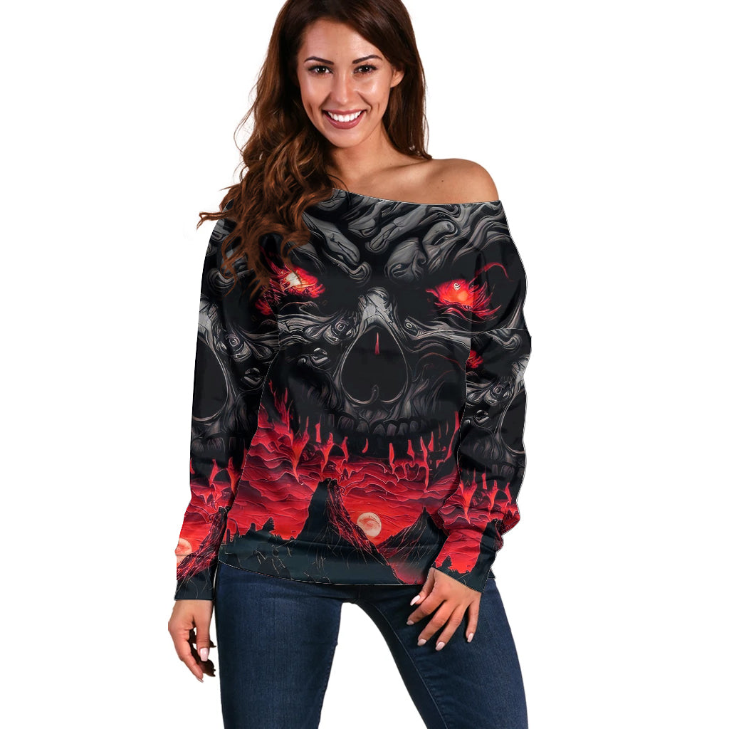 Time To Unleash Alittle Hell!! Off Shoulder Sweater - Wonder Print Shop