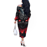 Time To Unleash Alittle Hell!! Off The Shoulder Long Sleeve Dress - Wonder Print Shop