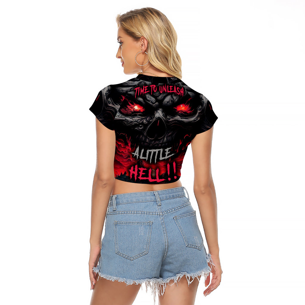 Time To Unleash Alittle Hell!! Raglan Cropped T Shirt - Wonder Print Shop