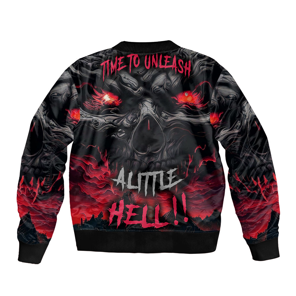 Time To Unleash Alittle Hell!! Sleeve Zip Bomber Jacket - Wonder Print Shop