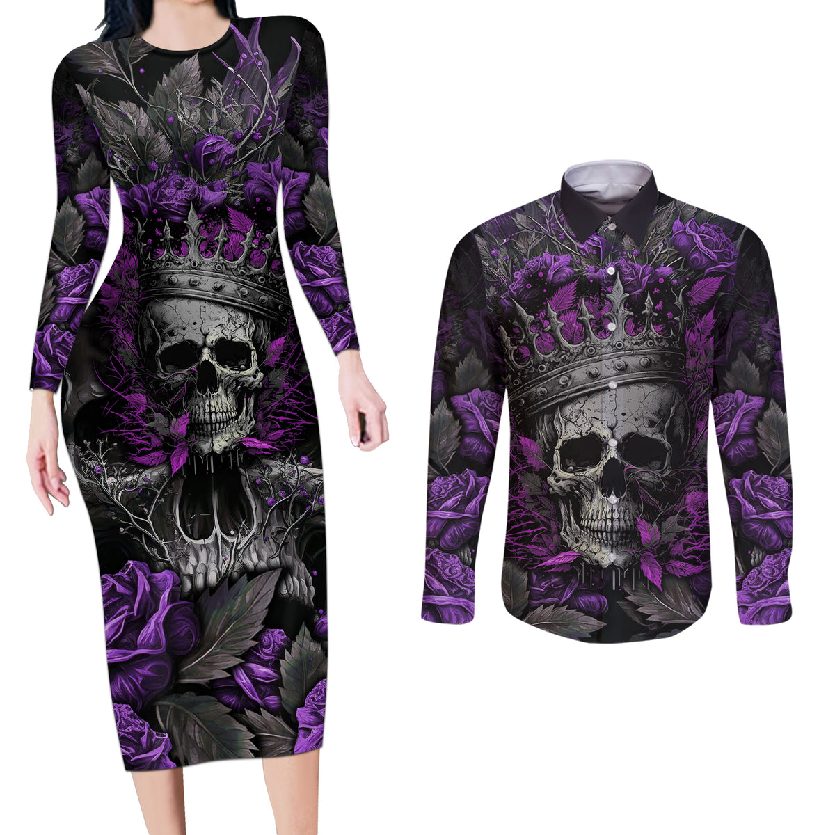 I am a Haunt Mess Couples Matching Long Sleeve Bodycon Dress and Long Sleeve Button Shirts - Wonder Print Shop