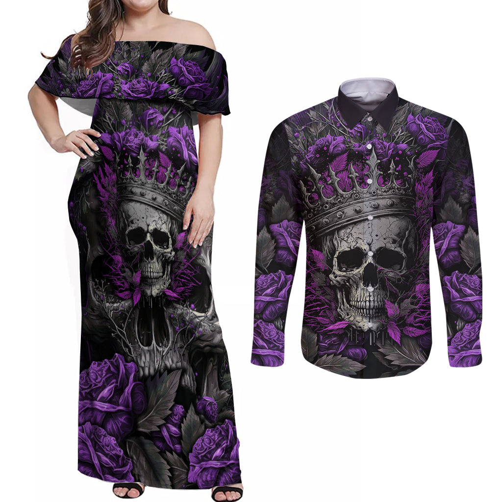 I am a Haunt Mess Couples Matching Off Shoulder Maxi Dress and Long Sleeve Button Shirts - Wonder Print Shop