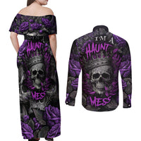 I am a Haunt Mess Couples Matching Off Shoulder Maxi Dress and Long Sleeve Button Shirts - Wonder Print Shop