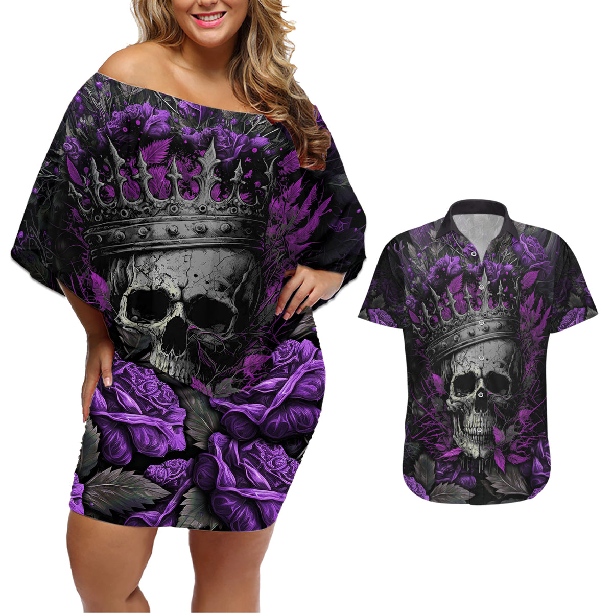 I am a Haunt Mess Couples Matching Off Shoulder Short Dress and Hawaiian Shirt - Wonder Print Shop