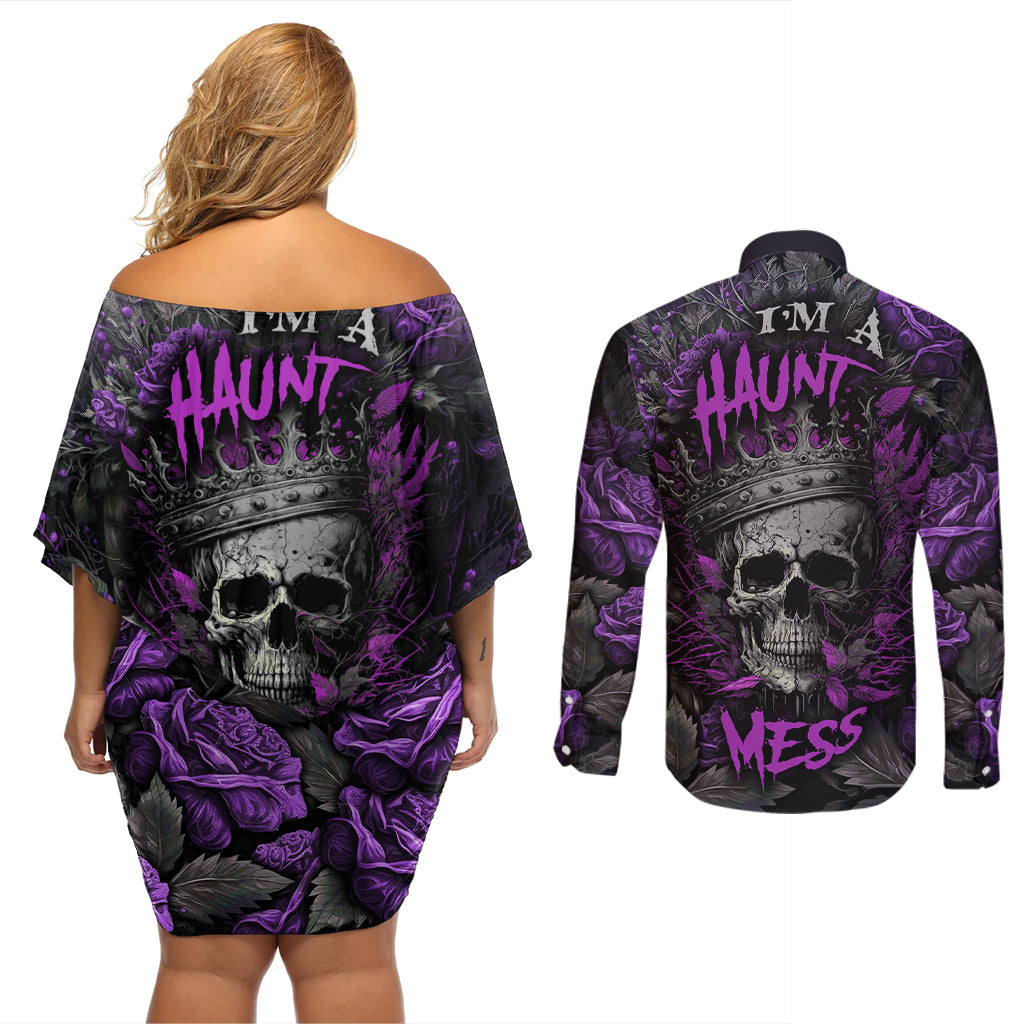I am a Haunt Mess Couples Matching Off Shoulder Short Dress and Long Sleeve Button Shirts - Wonder Print Shop