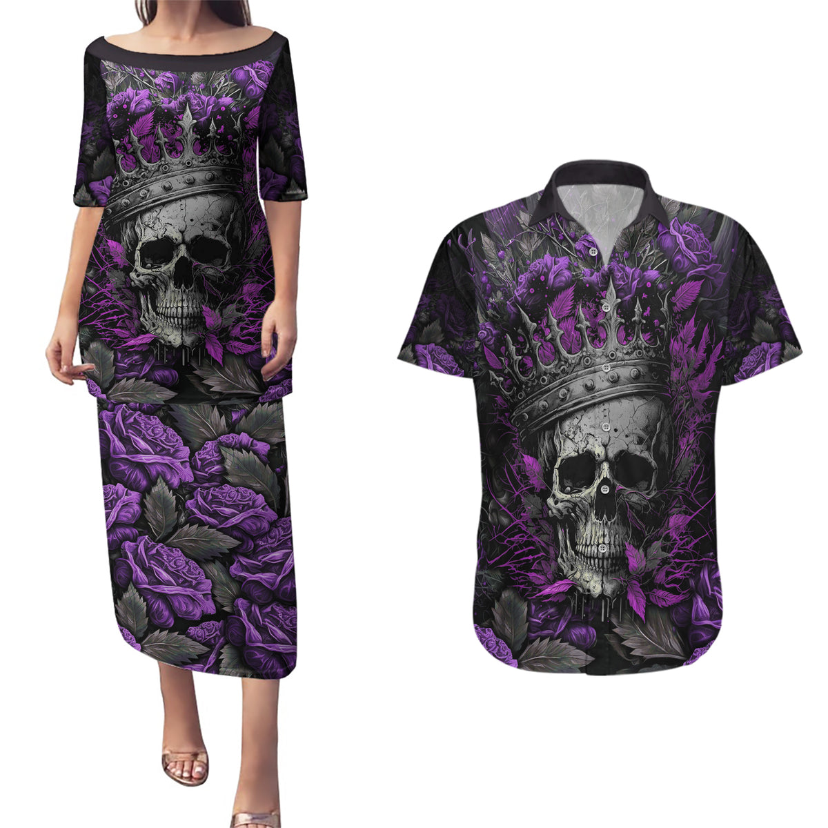 I am a Haunt Mess Couples Matching Puletasi Dress and Hawaiian Shirt - Wonder Print Shop