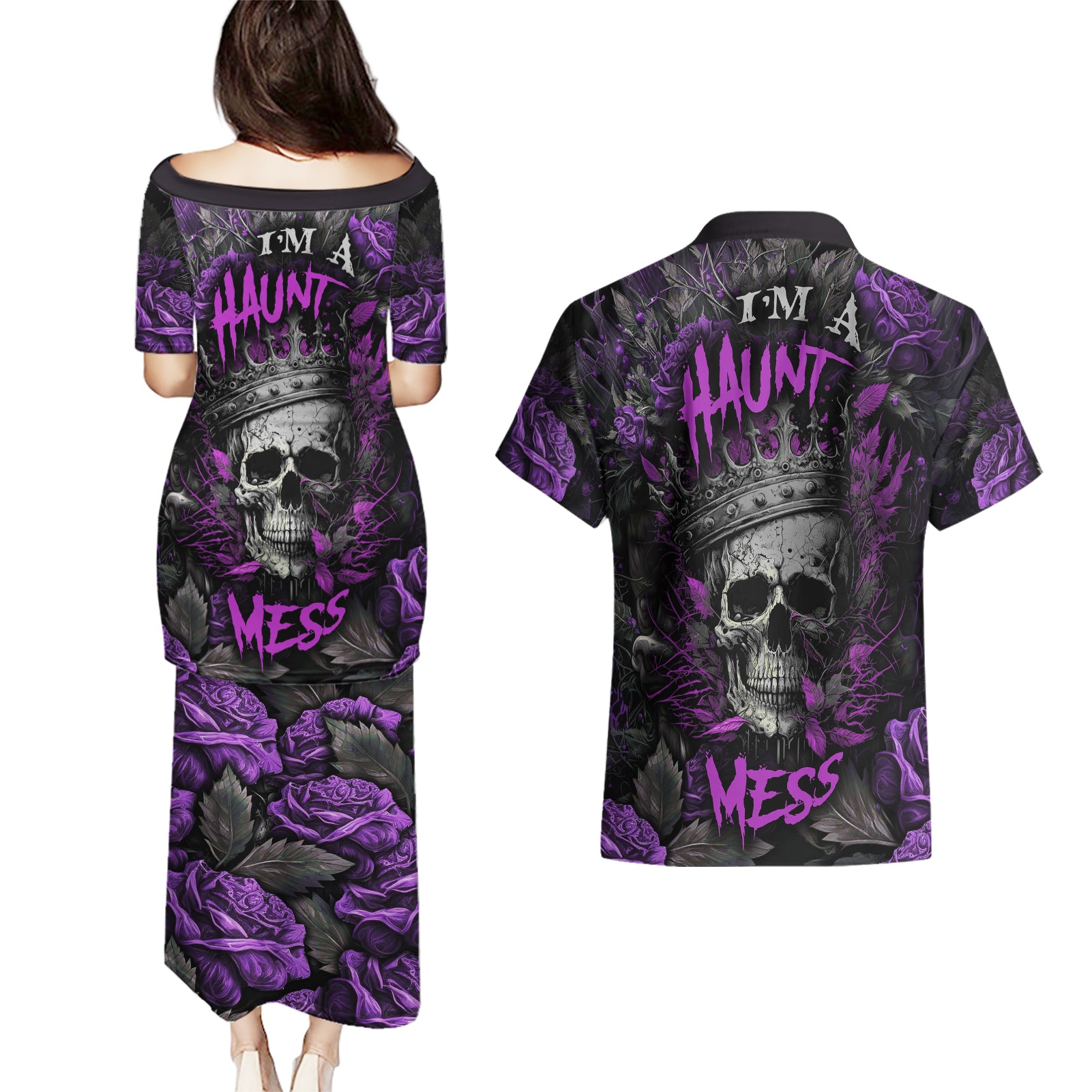 I am a Haunt Mess Couples Matching Puletasi Dress and Hawaiian Shirt - Wonder Print Shop