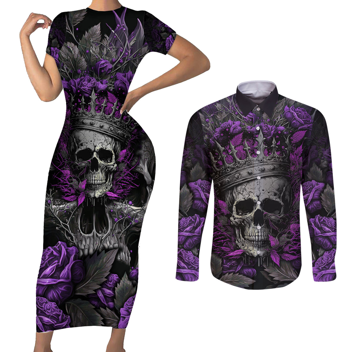 I am a Haunt Mess Couples Matching Short Sleeve Bodycon Dress and Long Sleeve Button Shirts - Wonder Print Shop