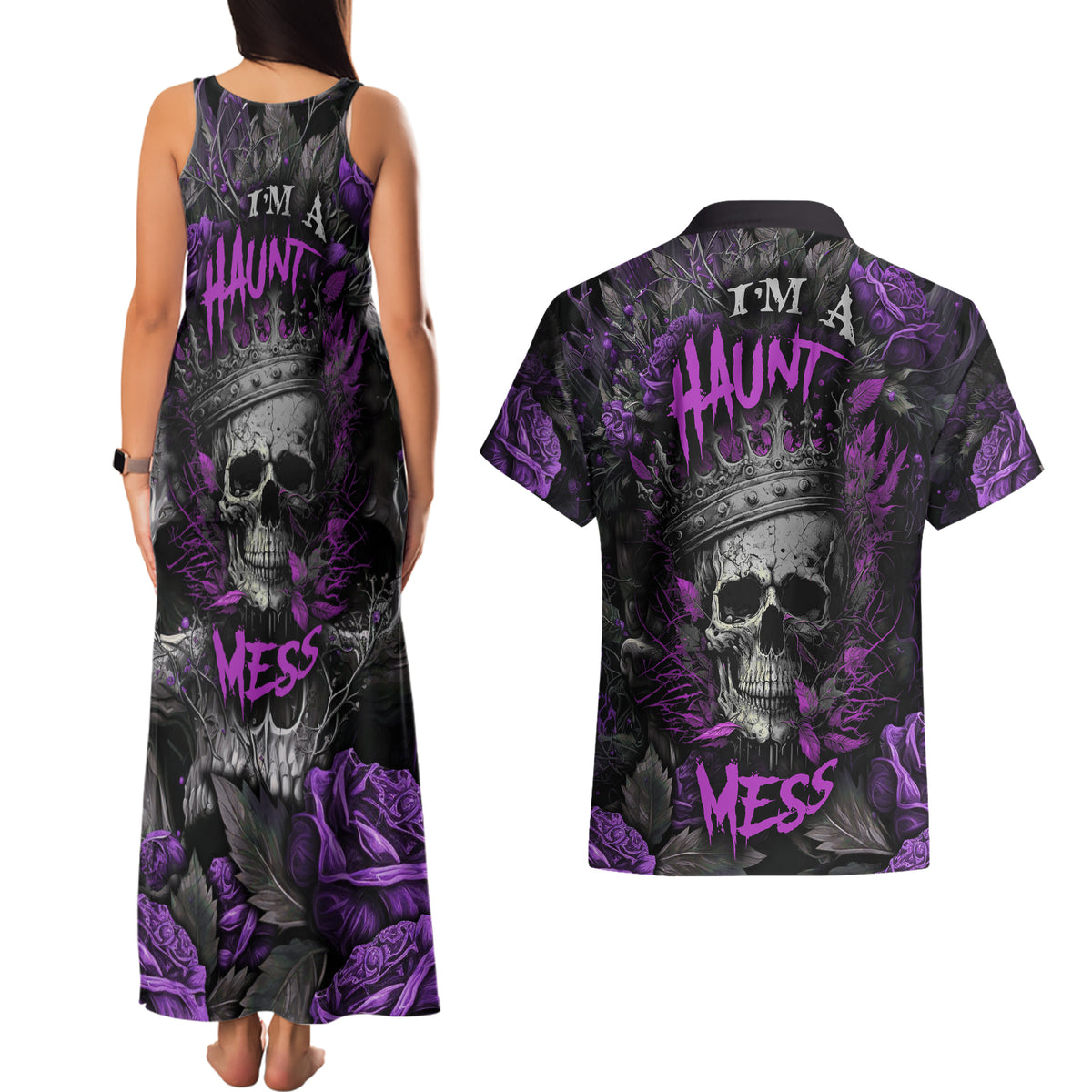 I am a Haunt Mess Couples Matching Tank Maxi Dress and Hawaiian Shirt - Wonder Print Shop