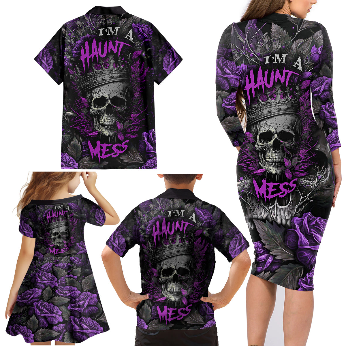 I am a Haunt Mess Family Matching Long Sleeve Bodycon Dress and Hawaiian Shirt - Wonder Print Shop