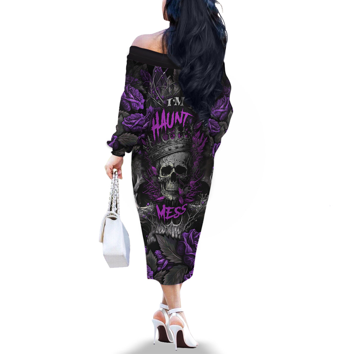 I am a Haunt Mess Family Matching Off Shoulder Long Sleeve Dress and Hawaiian Shirt - Wonder Print Shop