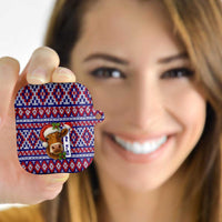 Cow in Santa Hat Be Kind Message AirPods Case with Red Blue Knit Pattern Design - Wonder Print Shop