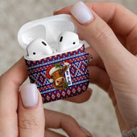 Cow in Santa Hat Be Kind Message AirPods Case with Red Blue Knit Pattern Design - Wonder Print Shop