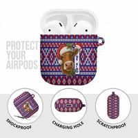 Cow in Santa Hat Be Kind Message AirPods Case with Red Blue Knit Pattern Design - Wonder Print Shop