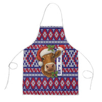 Cow in Santa Hat Be Kind Message Apron with Red Blue Knit Pattern Design - Wonder Print Shop