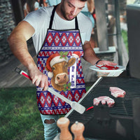 Cow in Santa Hat Be Kind Message Apron with Red Blue Knit Pattern Design - Wonder Print Shop