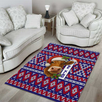 Cow in Santa Hat Be Kind Message Area Rug with Red Blue Knit Pattern Design - Wonder Print Shop
