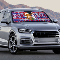 Cow in Santa Hat Be Kind Message Auto Sun Shade with Red Blue Knit Pattern Design - Wonder Print Shop