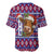 Cow in Santa Hat Be Kind Message Baseball Jersey with Red Blue Knit Pattern Design - Wonder Print Shop
