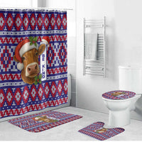 Cow in Santa Hat Be Kind Message Bathroom Set with Red Blue Knit Pattern Design - Wonder Print Shop