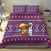 Cow in Santa Hat Be Kind Message Bedding Set with Red Blue Knit Pattern Design - Wonder Print Shop