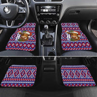 Cow in Santa Hat Be Kind Message Car Mats with Red Blue Knit Pattern Design - Wonder Print Shop