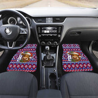Cow in Santa Hat Be Kind Message Car Mats with Red Blue Knit Pattern Design - Wonder Print Shop