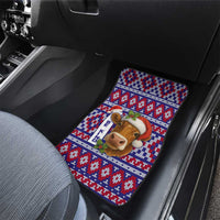 Cow in Santa Hat Be Kind Message Car Mats with Red Blue Knit Pattern Design - Wonder Print Shop