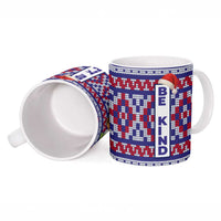 Cow in Santa Hat Be Kind Message Ceramic Mug with Red Blue Knit Pattern Design - Wonder Print Shop