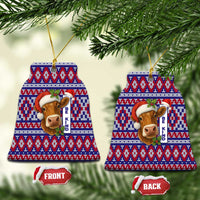 Cow in Santa Hat Be Kind Message Ceramic Ornament with Red Blue Knit Pattern Design - Wonder Print Shop