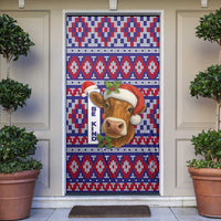 Cow in Santa Hat Be Kind Message Door Cover with Red Blue Knit Pattern Design - Wonder Print Shop