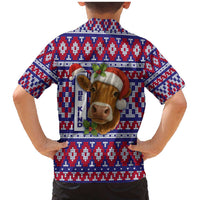 Cow in Santa Hat Be Kind Message Family Matching Mermaid Dress and Hawaiian Shirt with Red Blue Knit Pattern Design - Wonder Print Shop
