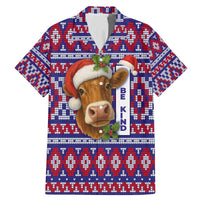 Cow in Santa Hat Be Kind Message Family Matching Mermaid Dress and Hawaiian Shirt with Red Blue Knit Pattern Design - Wonder Print Shop